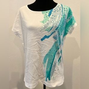 NWT Chico’s Turquoise Embellished Knit Short Sleeve T-Shirt Size 0 (US Size 4)
